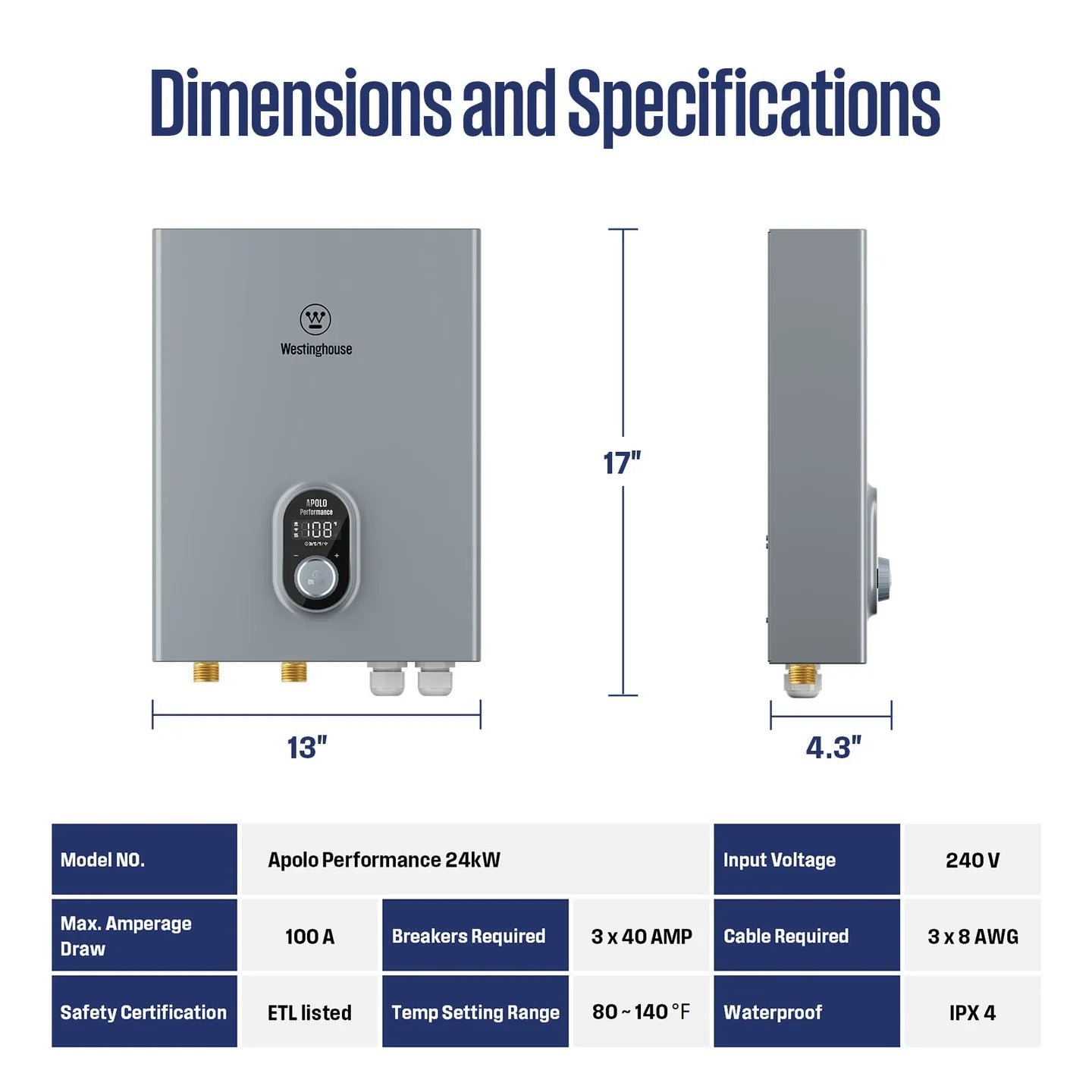 Westinghouse Apolo Tankless Water Heater 24kW with WiFi 5.6 GPM 240V New