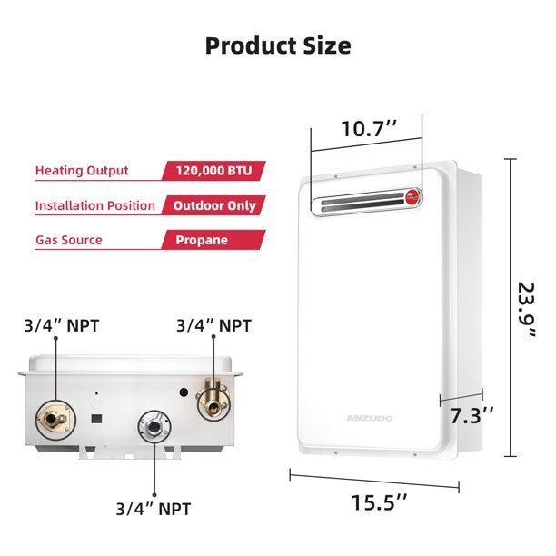 Mizudo CS120S Tankless Water Heater Propane Gas 5.1 GPM 120,000 BTU New