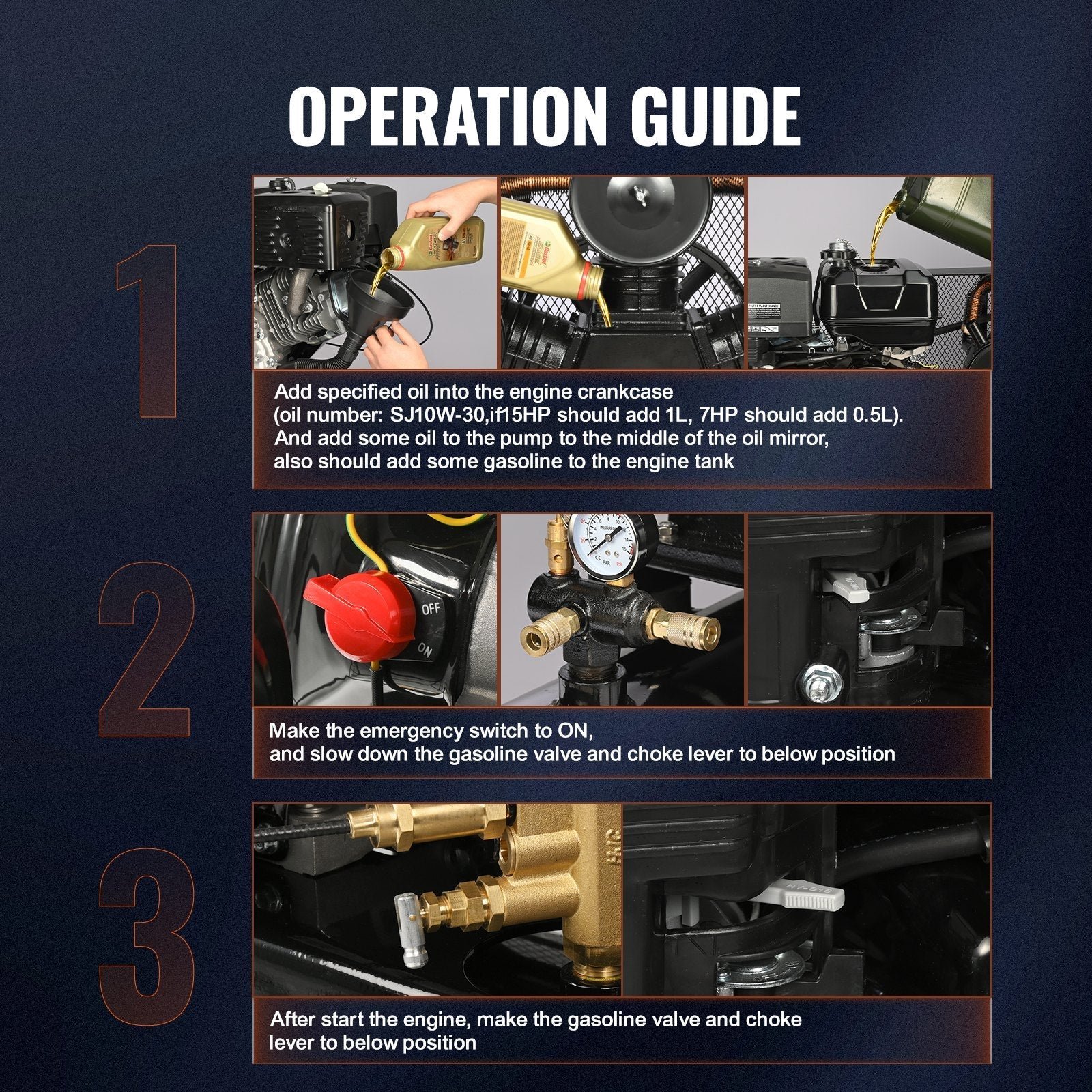 Vevor Air Compressor Gas Powered 30 Gal. 15 HP 33CFM @ 115 PSI New